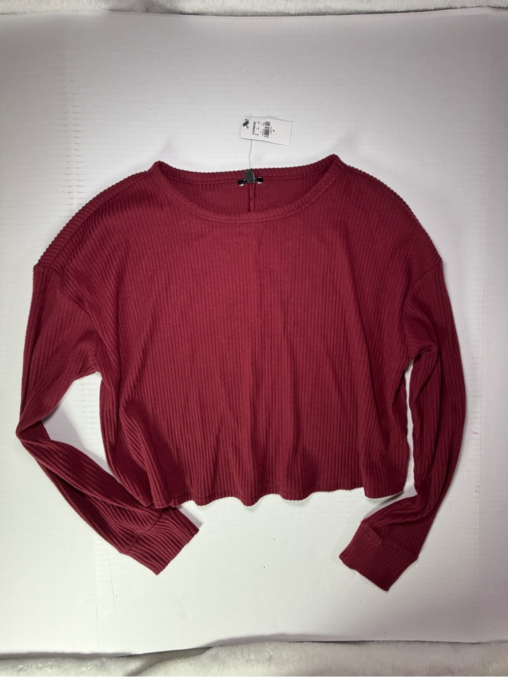Express Ribbed boyfriend sweater Cropped in Burgundy